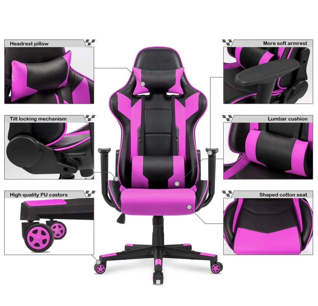 Free Sample PC Dropshipping Leather Yi Silla Gamer Chaire Racing Computer Reclining LED Gaming Chair with Footrest