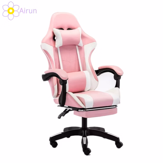 Juegos de lujo con reposapiés Computadora Masaje Cuero Negro Rosa Racing Gaming Silla
