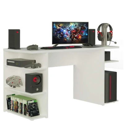 Escritorio de computadora con estantes, estación de trabajo de escritura de escritorio de oficina en casa para soporte de monitor grande, escritorio de madera de mesa de jugador, escritorio de computadora de juegos