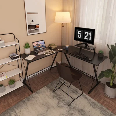 Escritorio de juegos en forma de L de esquina redonda para computadora de oficina en casa con estación de trabajo de escritorio con soporte de monitor grande