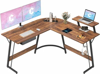 Escritorio en forma de L, escritorio de juegos de esquina para computadora con soporte de monitor grande, mesa de escritura de oficina en casa de 51.2 